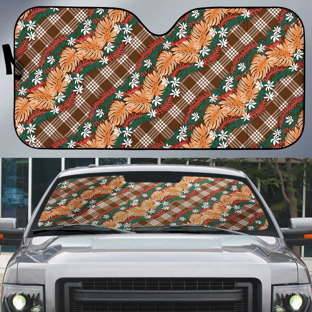 Polynesian Monstera Tiare Floral Auto Sun Shade Chocolate Brown Tropical Plaid LT01 Brown - Polynesian Pride