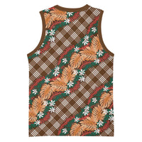 Polynesian Monstera Tiare Floral Basketball Jersey Chocolate Brown Tropical Plaid LT01 - Polynesian Pride