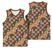 Polynesian Monstera Tiare Floral Basketball Jersey Chocolate Brown Tropical Plaid LT01 - Polynesian Pride