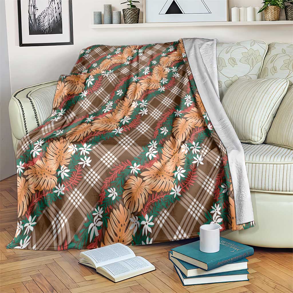Polynesian Monstera Tiare Floral Blanket Chocolate Brown Tropical Plaid LT01 Brown - Polynesian Pride