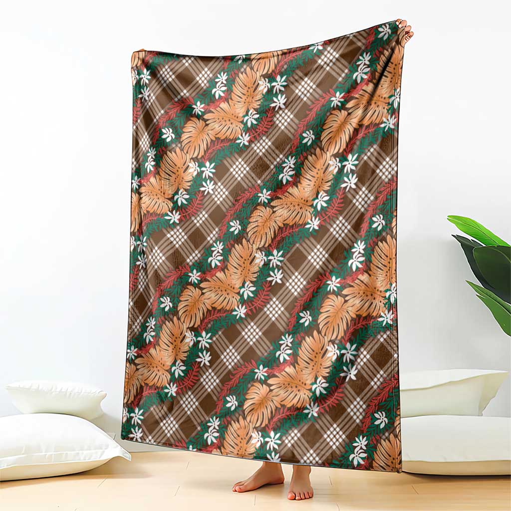 Polynesian Monstera Tiare Floral Blanket Chocolate Brown Tropical Plaid LT01 - Polynesian Pride