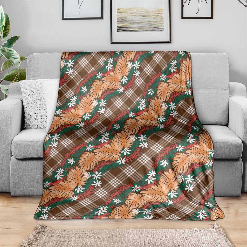 Polynesian Monstera Tiare Floral Blanket Chocolate Brown Tropical Plaid LT01 - Polynesian Pride