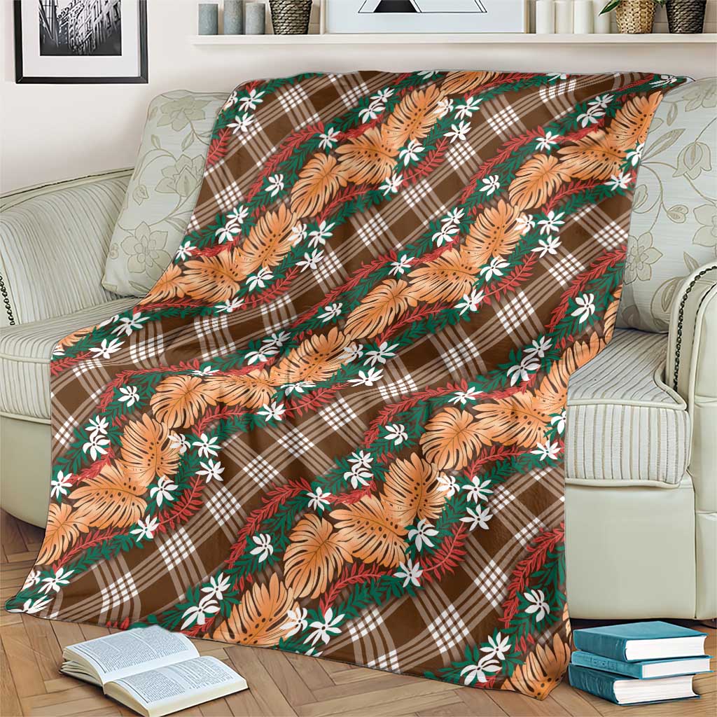 Polynesian Monstera Tiare Floral Blanket Chocolate Brown Tropical Plaid LT01 - Polynesian Pride
