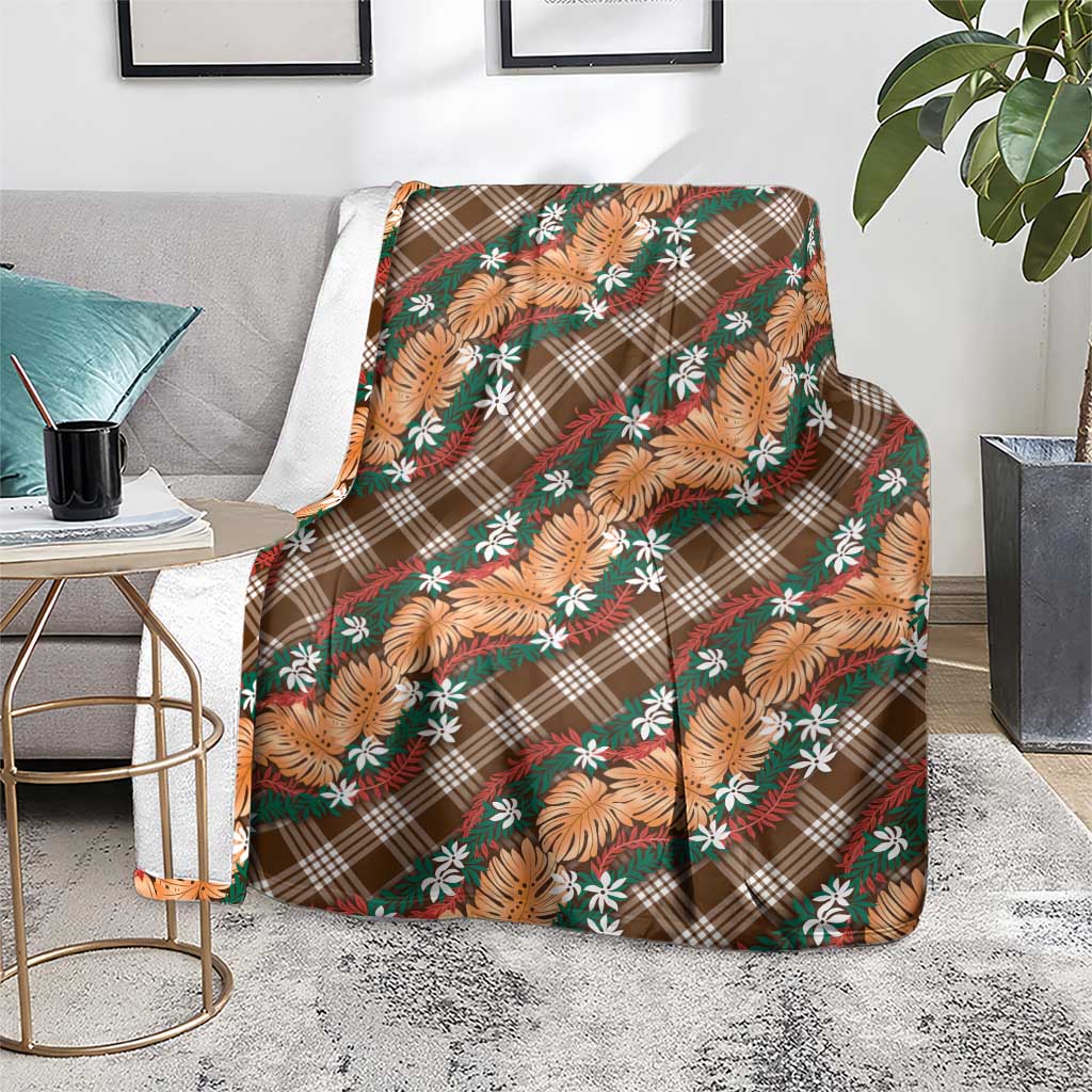 Polynesian Monstera Tiare Floral Blanket Chocolate Brown Tropical Plaid LT01 - Polynesian Pride
