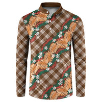 Polynesian Monstera Tiare Floral Button Sweatshirt Chocolate Brown Tropical Plaid LT01 Brown - Polynesian Pride