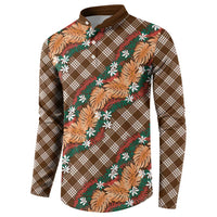 Polynesian Monstera Tiare Floral Button Sweatshirt Chocolate Brown Tropical Plaid LT01 - Polynesian Pride