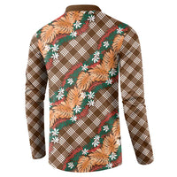 Polynesian Monstera Tiare Floral Button Sweatshirt Chocolate Brown Tropical Plaid LT01 - Polynesian Pride