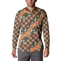 Polynesian Monstera Tiare Floral Button Sweatshirt Chocolate Brown Tropical Plaid LT01 - Polynesian Pride