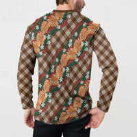 Polynesian Monstera Tiare Floral Button Sweatshirt Chocolate Brown Tropical Plaid LT01 - Polynesian Pride
