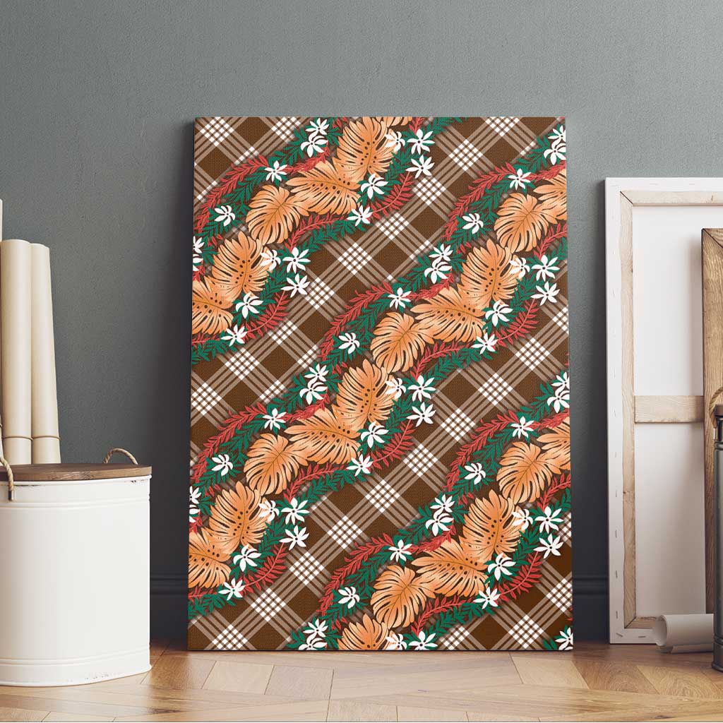 Polynesian Monstera Tiare Floral Canvas Wall Art Chocolate Brown Tropical Plaid LT01 - Polynesian Pride