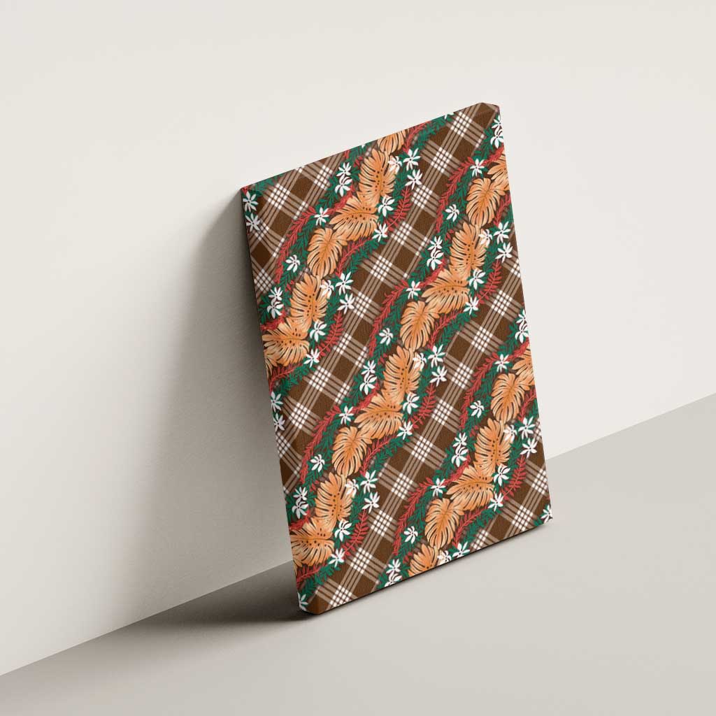 Polynesian Monstera Tiare Floral Canvas Wall Art Chocolate Brown Tropical Plaid LT01 - Polynesian Pride