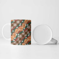 Polynesian Monstera Tiare Floral Ceramic Mug Chocolate Brown Tropical Plaid LT01 - Polynesian Pride