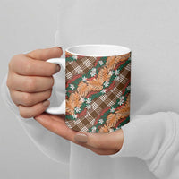 Polynesian Monstera Tiare Floral Ceramic Mug Chocolate Brown Tropical Plaid LT01 - Polynesian Pride