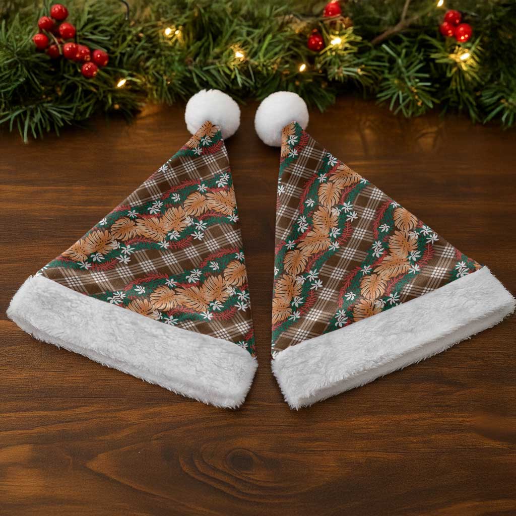 Polynesian Monstera Tiare Floral Christmas Santa Hat Chocolate Brown Tropical Plaid LT01 - Polynesian Pride
