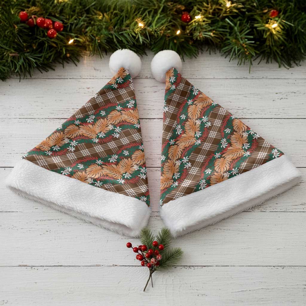 Polynesian Monstera Tiare Floral Christmas Santa Hat Chocolate Brown Tropical Plaid LT01 - Polynesian Pride