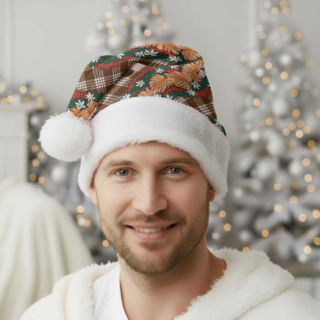 Polynesian Monstera Tiare Floral Christmas Santa Hat Chocolate Brown Tropical Plaid LT01 - Polynesian Pride