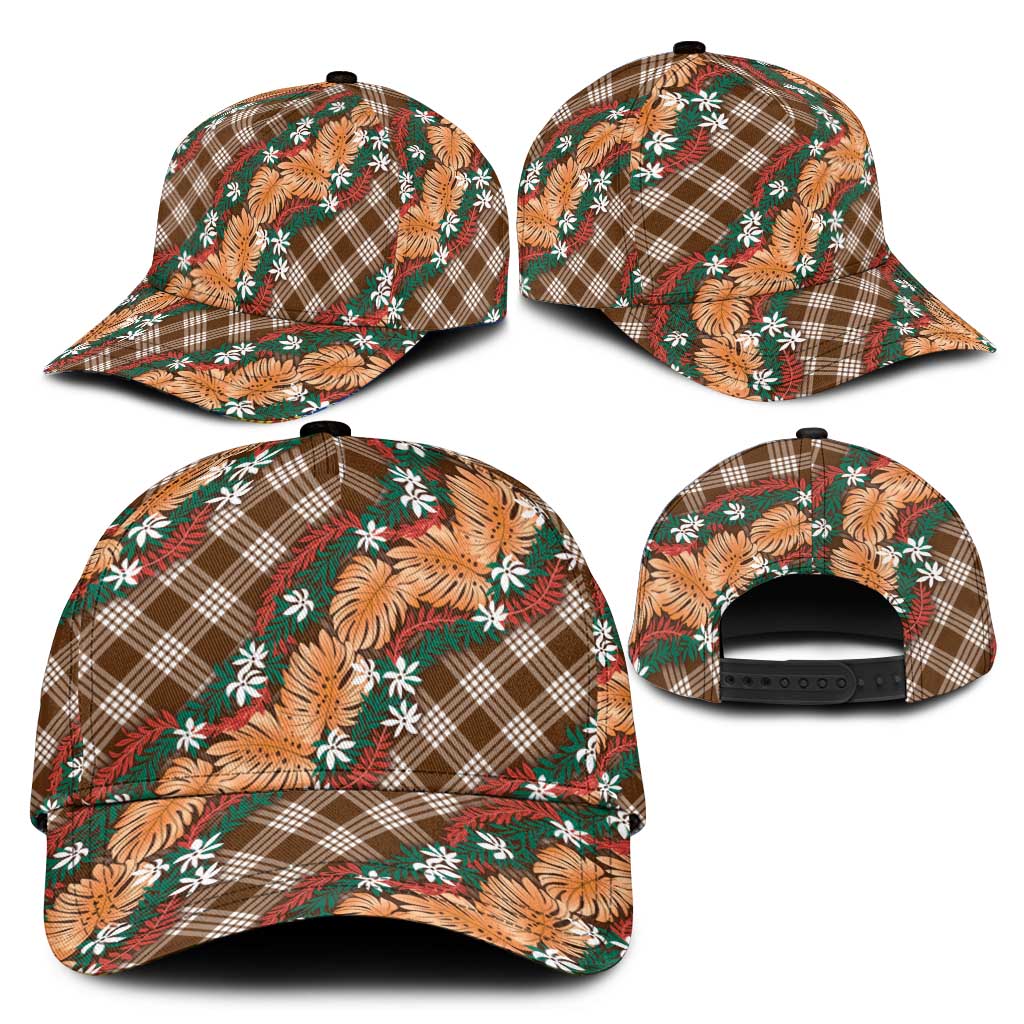 Polynesian Monstera Tiare Floral Classic Cap Chocolate Brown Tropical Plaid LT01 - Polynesian Pride