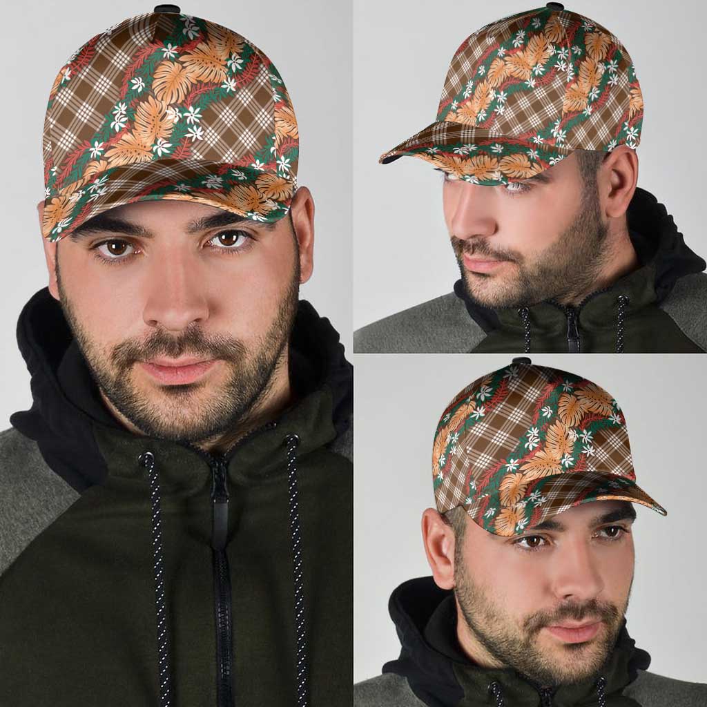 Polynesian Monstera Tiare Floral Classic Cap Chocolate Brown Tropical Plaid LT01 - Polynesian Pride