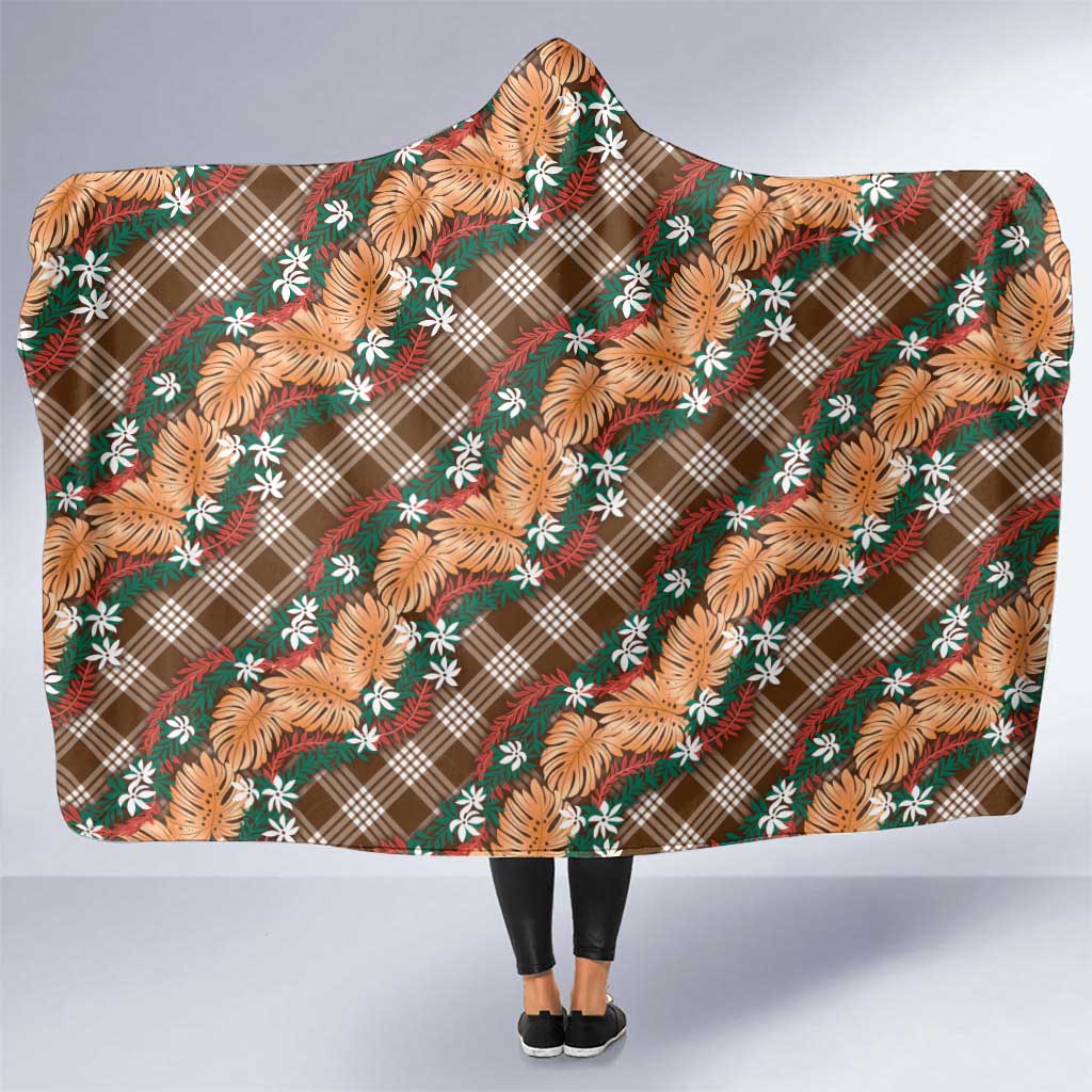 Polynesian Monstera Tiare Floral Hooded Blanket Chocolate Brown Tropical Plaid LT01 One Size Brown - Polynesian Pride