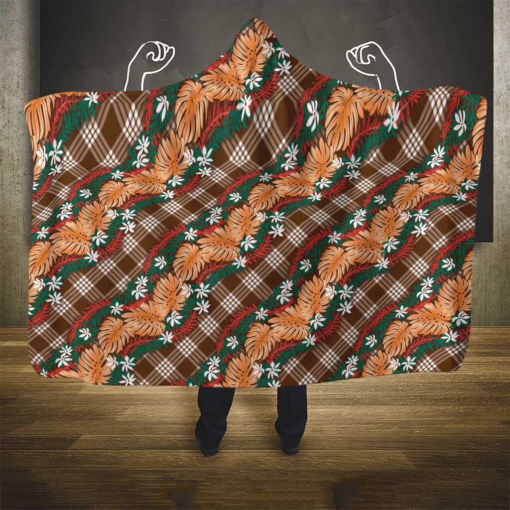 Polynesian Monstera Tiare Floral Hooded Blanket Chocolate Brown Tropical Plaid LT01 - Polynesian Pride