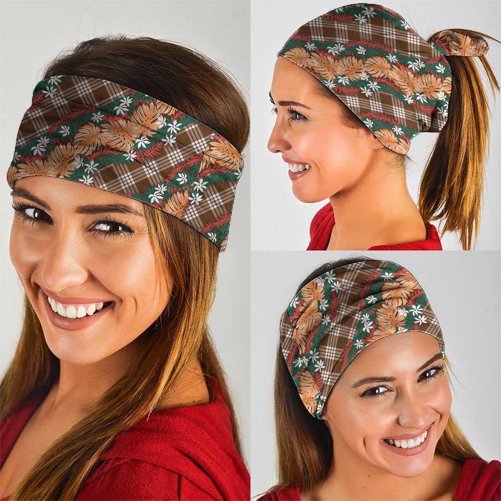 Polynesian Monstera Tiare Floral Neck Gaiter Chocolate Brown Tropical Plaid LT01 - Polynesian Pride