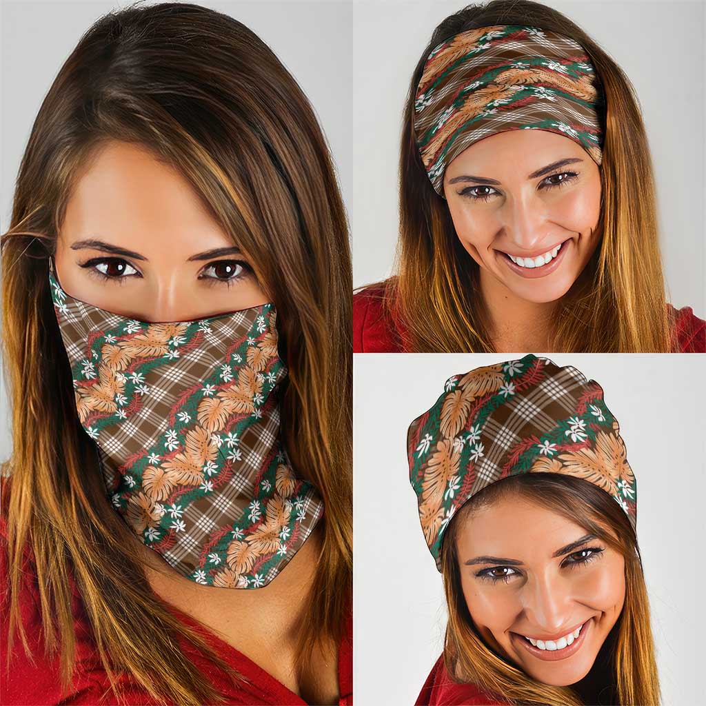 Polynesian Monstera Tiare Floral Neck Gaiter Chocolate Brown Tropical Plaid LT01 - Polynesian Pride