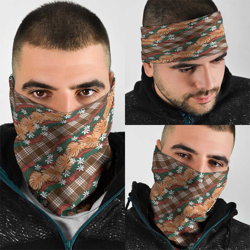 Polynesian Monstera Tiare Floral Neck Gaiter Chocolate Brown Tropical Plaid LT01 - Polynesian Pride