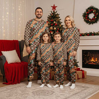 Polynesian Monstera Tiare Floral Christmas Pajama Set Chocolate Brown Tropical Plaid LT01 - Polynesian Pride