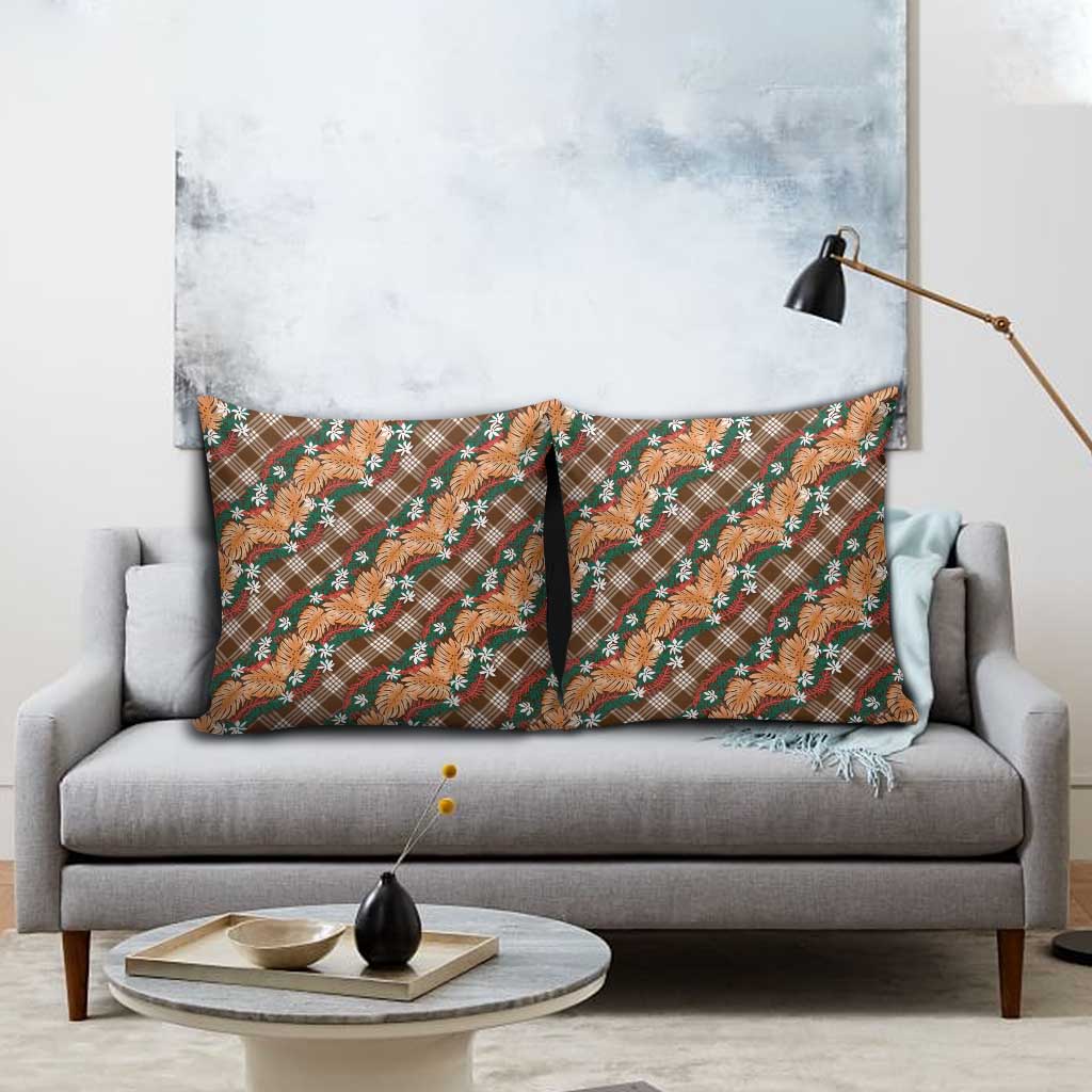 Polynesian Monstera Tiare Floral Pillow Cover Chocolate Brown Tropical Plaid LT01 - Polynesian Pride