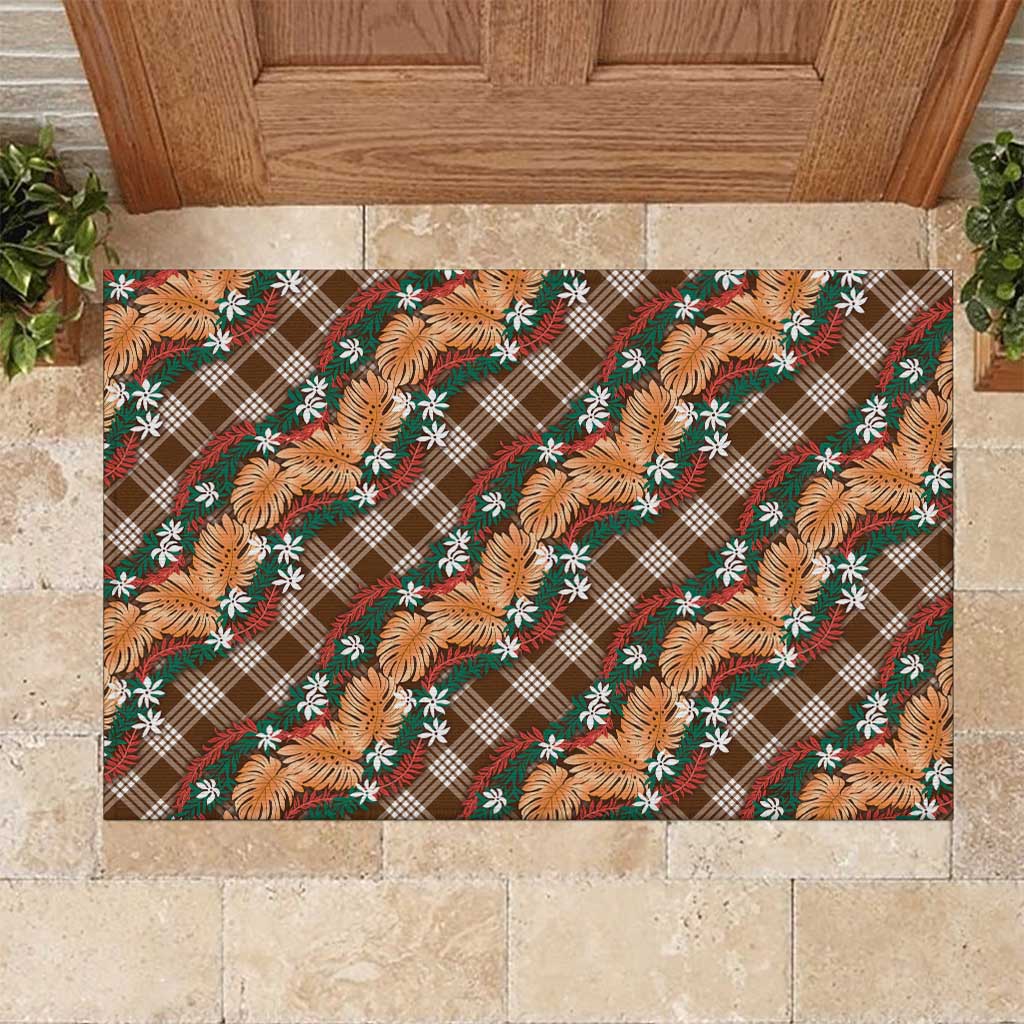Polynesian Monstera Tiare Floral Rubber Doormat Chocolate Brown Tropical Plaid LT01 Brown - Polynesian Pride
