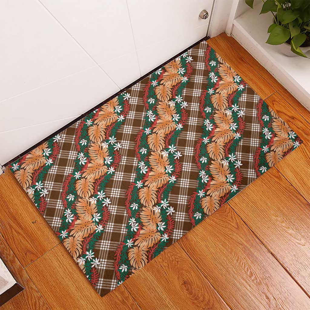 Polynesian Monstera Tiare Floral Rubber Doormat Chocolate Brown Tropical Plaid LT01 - Polynesian Pride