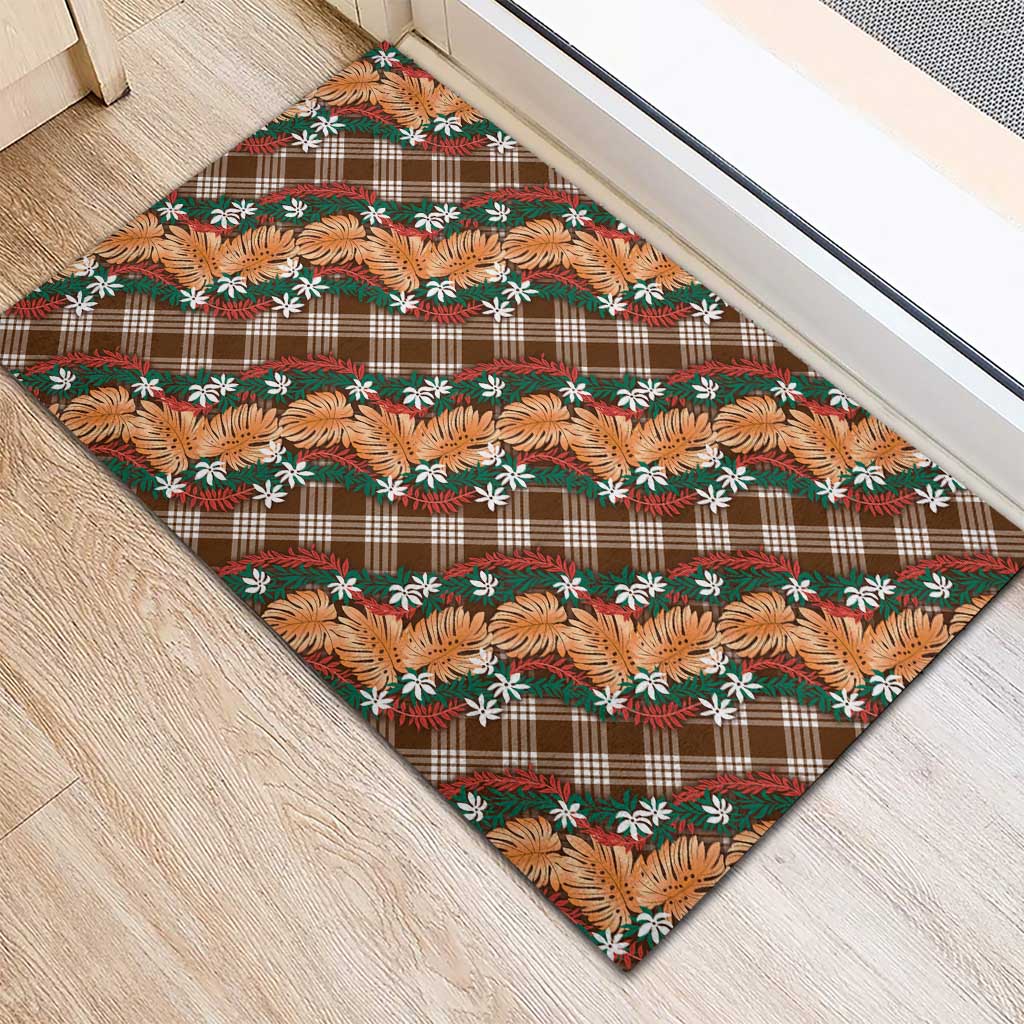 Polynesian Monstera Tiare Floral Rubber Doormat Chocolate Brown Tropical Plaid LT01 - Polynesian Pride