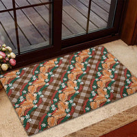 Polynesian Monstera Tiare Floral Rubber Doormat Chocolate Brown Tropical Plaid LT01 - Polynesian Pride