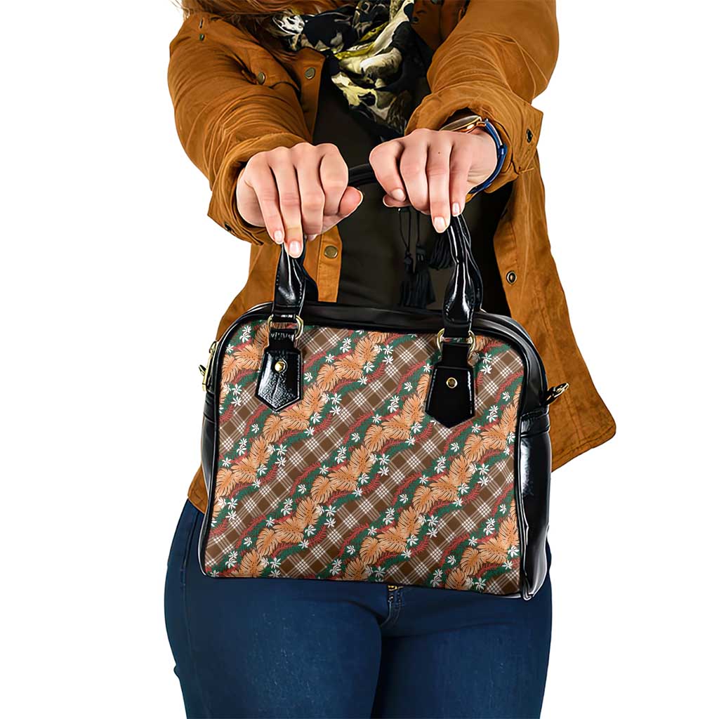 Polynesian Monstera Tiare Floral Shoulder Handbag Chocolate Brown Tropical Plaid LT01 One Size Brown - Polynesian Pride