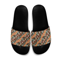 Polynesian Monstera Tiare Floral Slide Sandals Chocolate Brown Tropical Plaid LT01 Brown - Polynesian Pride
