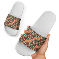 Polynesian Monstera Tiare Floral Slide Sandals Chocolate Brown Tropical Plaid LT01 - Polynesian Pride