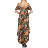 Polynesian Monstera Tiare Floral Summer Maxi Dress Chocolate Brown Tropical Plaid LT01 - Polynesian Pride