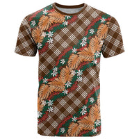 Polynesian Monstera Tiare Floral T Shirt Chocolate Brown Tropical Plaid LT01 Brown - Polynesian Pride