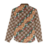 Polynesian Monstera Tiare Floral Women Casual Shirt Chocolate Brown Tropical Plaid LT01 - Polynesian Pride