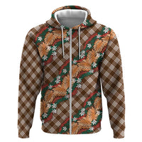 Polynesian Monstera Tiare Floral Zip Hoodie Chocolate Brown Tropical Plaid LT01 Zip Hoodie Brown - Polynesian Pride