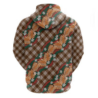 Polynesian Monstera Tiare Floral Zip Hoodie Chocolate Brown Tropical Plaid LT01 - Polynesian Pride