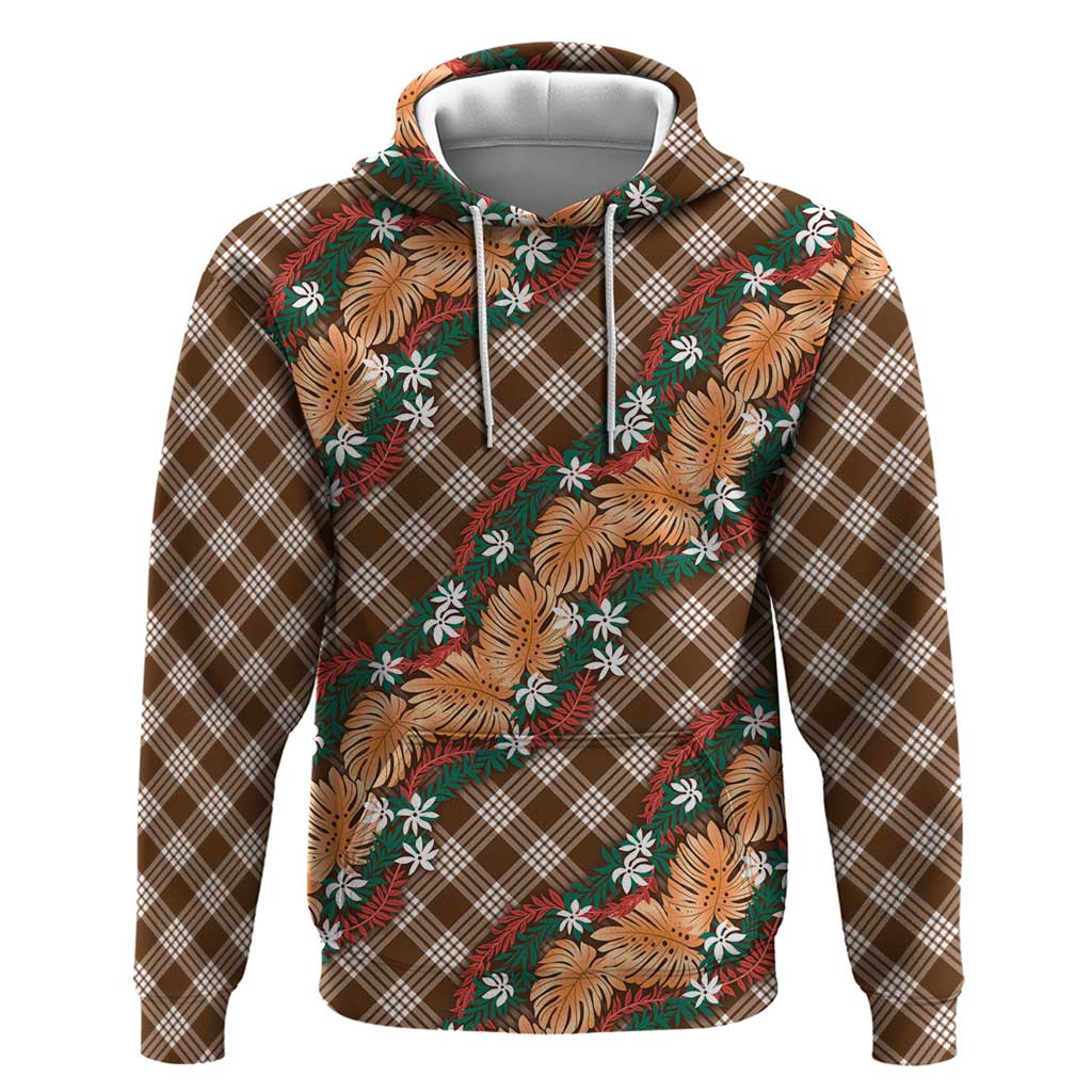 Polynesian Monstera Tiare Floral Zip Hoodie Chocolate Brown Tropical Plaid LT01 Pullover Hoodie Brown - Polynesian Pride