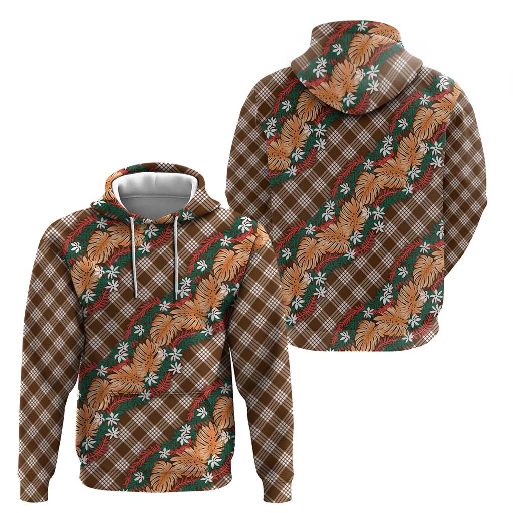 Polynesian Monstera Tiare Floral Zip Hoodie Chocolate Brown Tropical Plaid LT01 - Polynesian Pride