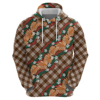 Polynesian Monstera Tiare Floral Zip Hoodie Chocolate Brown Tropical Plaid LT01 - Polynesian Pride