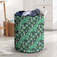Polynesian Monstera Tiare Floral Laundry Basket Forest Green Tropical Plaid LT01 Green - Polynesian Pride