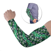 Polynesian Monstera Tiare Floral Arm Sleeves Forest Green Tropical Plaid LT01 Set of 2 Green - Polynesian Pride