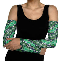 Polynesian Monstera Tiare Floral Arm Sleeves Forest Green Tropical Plaid LT01 - Polynesian Pride