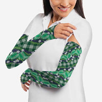 Polynesian Monstera Tiare Floral Arm Sleeves Forest Green Tropical Plaid LT01 - Polynesian Pride