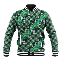 Polynesian Monstera Tiare Floral Baseball Jacket Forest Green Tropical Plaid LT01 Unisex Green - Polynesian Pride