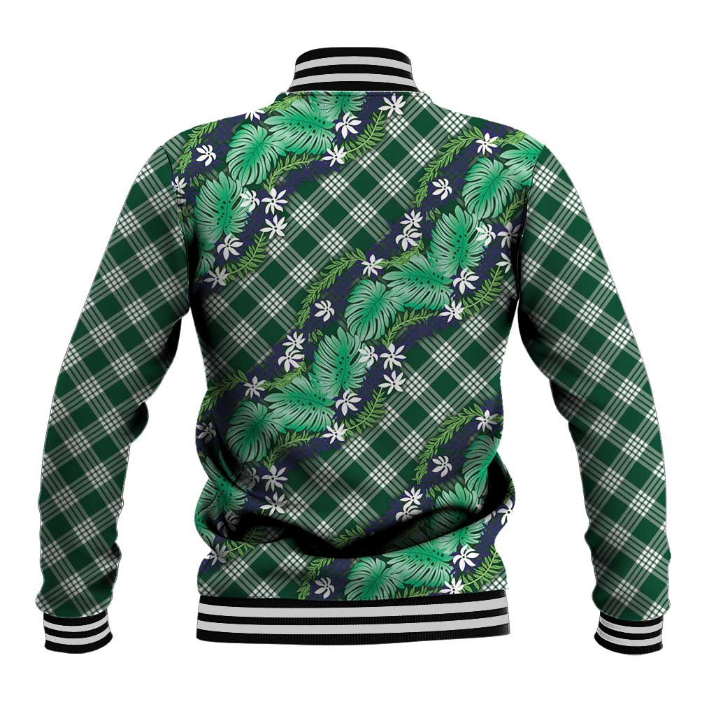 Polynesian Monstera Tiare Floral Baseball Jacket Forest Green Tropical Plaid LT01 - Polynesian Pride